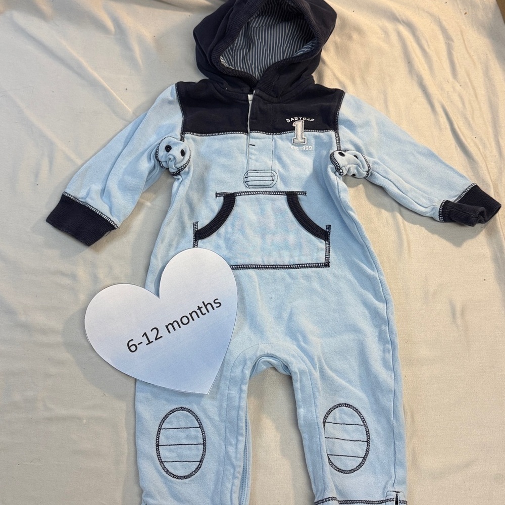 GAP - Blue Hooded Baby Romper